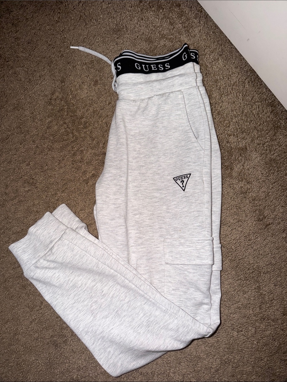 Guess Light Heather Gray Logo Joggers with Branded Waistband